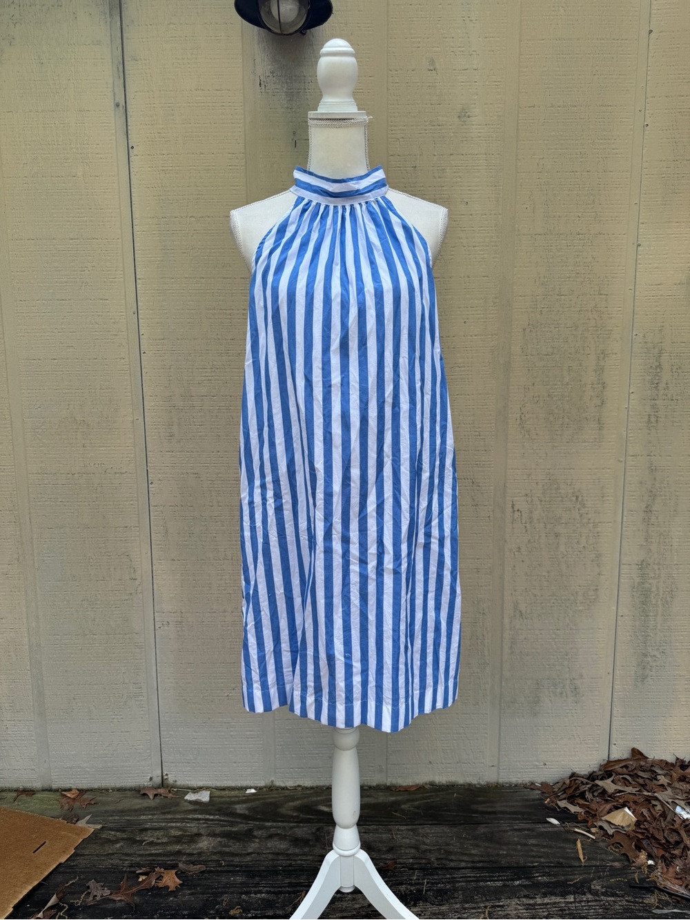 J. Crew Blue and White Cabana Striped Halter Mini Dress